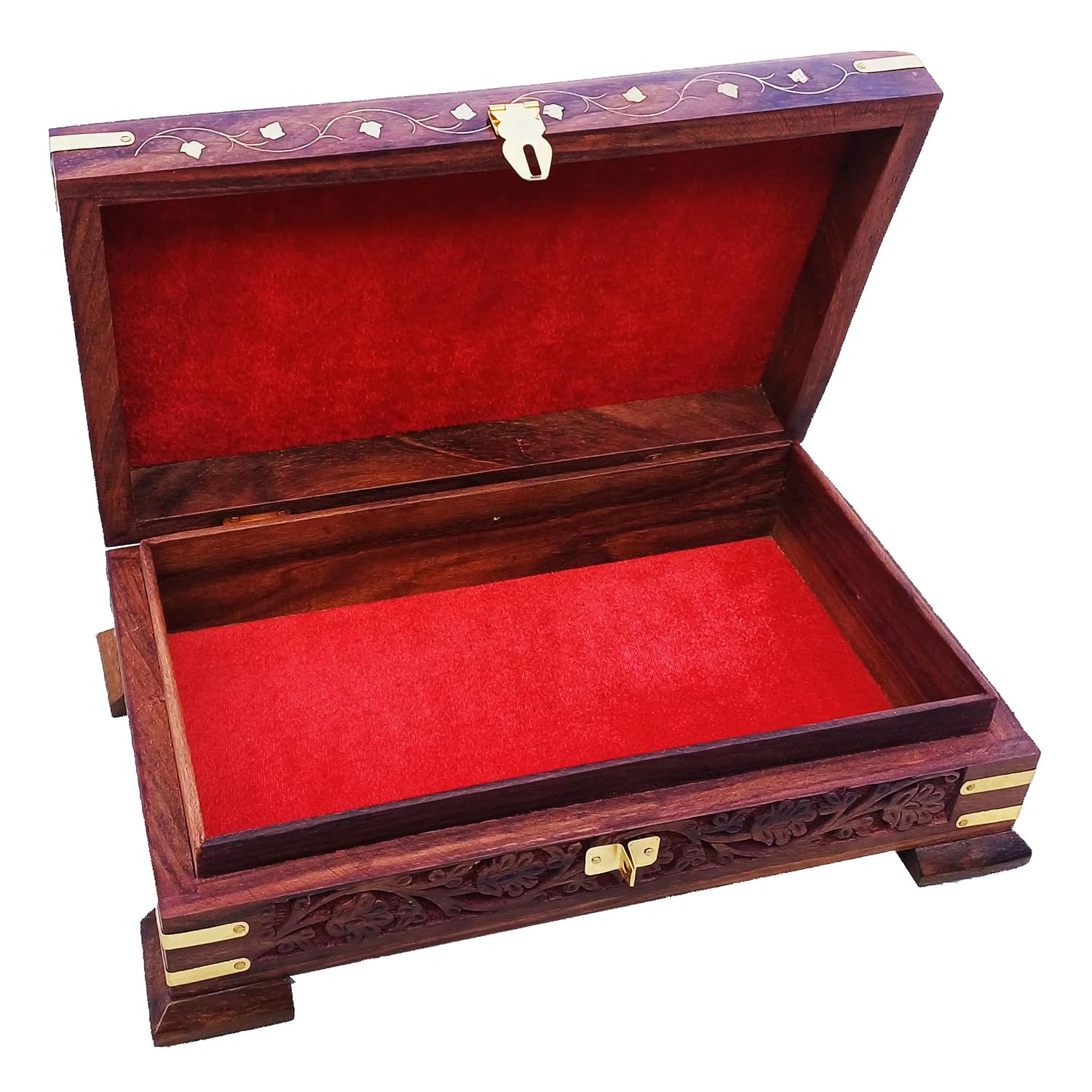 Wooden Om Box For Good Luck Jewellery Box, Decorative Case, Kit Vanity Organiser For Women, Necklaces, Cash, Gold 10 X 6 Passe Plain, Colour - Brown