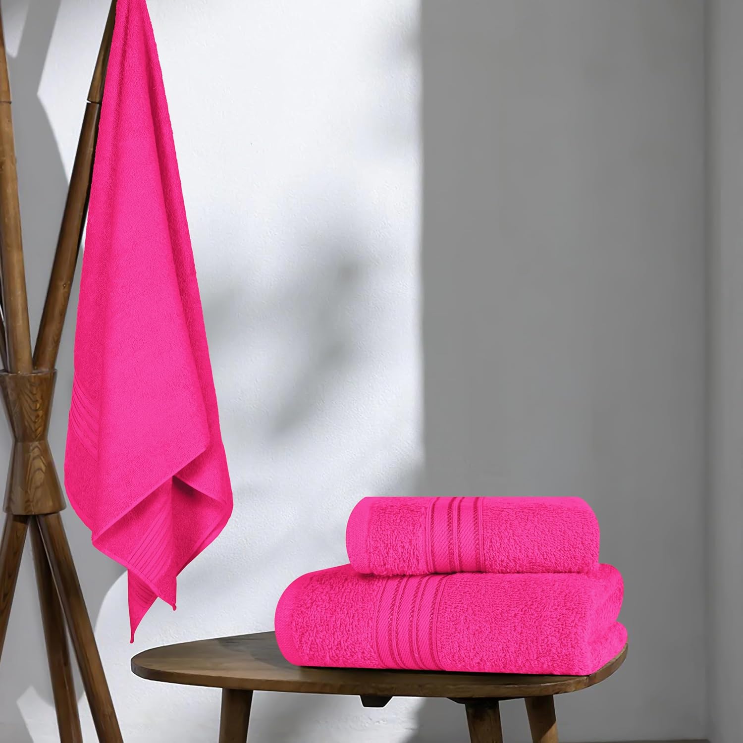 Boutiquo 100% Cotton Bath, Hand & Face Towel 900 Gsm | Eco-Friendly Towels For Men & Women, Ultra Soft & Highly Absorbent - Hot Pink (Pack Of 3)