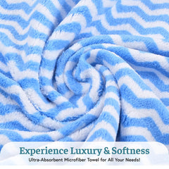 Heart Home Microfiber Soft Face Towels 900 Gsm | Quick Dry & Absorbent Hanging Hand Towels Zig Zag - Blue (Pack Of 4)