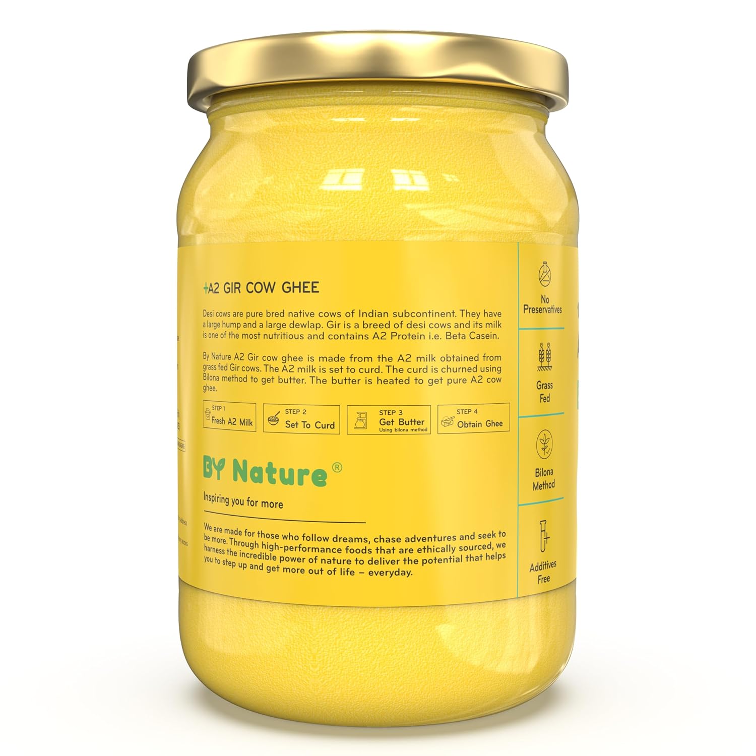 Natural A2 Gir Cow Ghee By Nature | Rich In Nutrients & Protein Fiber Healthy Cow Ghee Good For Cooking | (500ml) 16.9 Ounce | Jar Pack