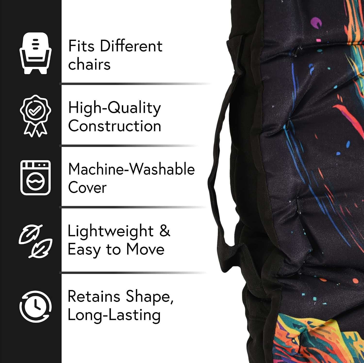 Cotton Chair Cushions Pillow For Sitting, For Back Rest, Journey To Space - Black | Chair Pad For Office Work & Posture Support | Furniture Cushion, Lightweight & Portable, Long Lasting