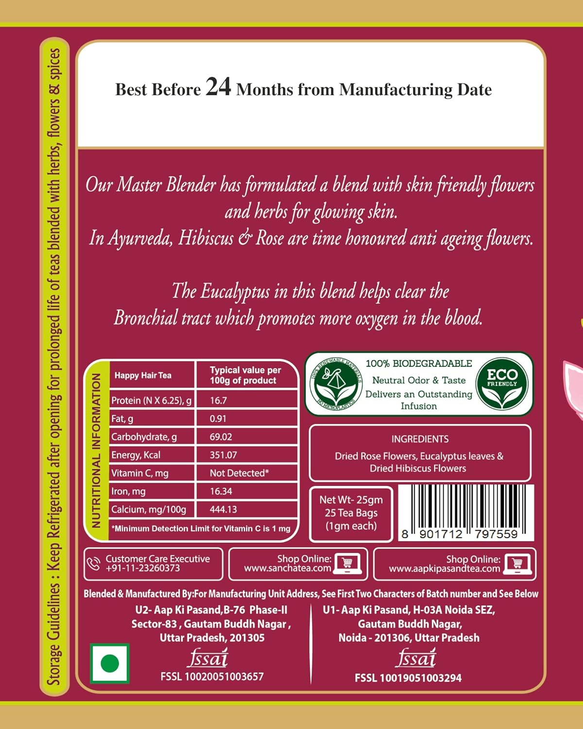 San-Cha Glowing Beauty Herbal Tea - 25 Biodegradable Herbal Tea Bags | Super Skin Food, Hydrate Inside Out - Zero Caffeine | Promotes Skin Detox & Skin Rejuvenation