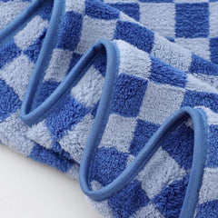 Maxoshine Microfiber Bath-Checkered Towels 390 Gsm | Bath Towel For Men & Women-Soft Coral Fleece Towel With Hook Quick Dry Super Absorbent (1 Bath Towel + 1 Hand Towel Combo) -Dark Blue