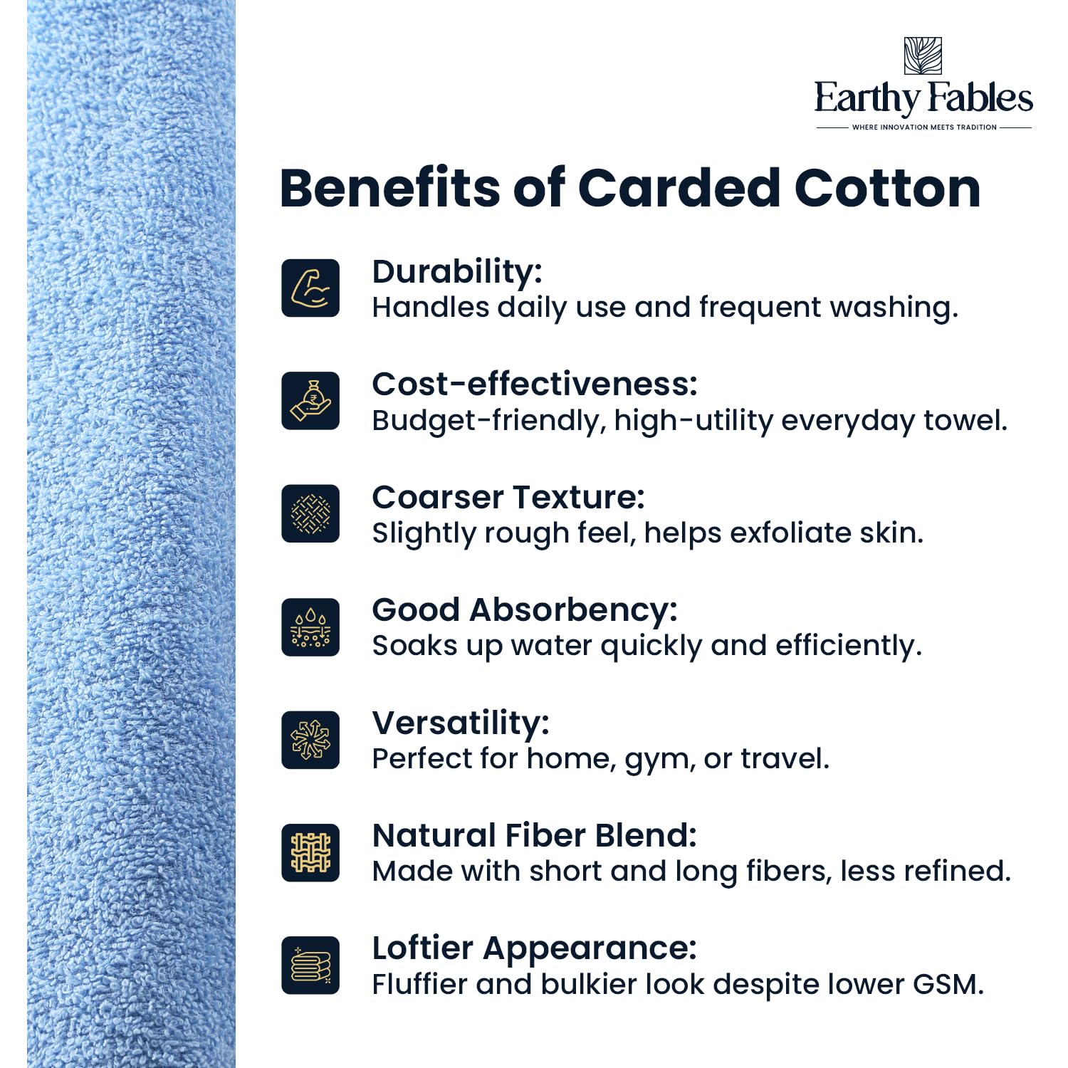 Earthy Fables Basic Hand Towel 800 Gsm | Pure Carded Cotton, Soft, Absorbent, Quick Dry & Skin-Friendly Towel - Pack Of 4 (Sky Blue)