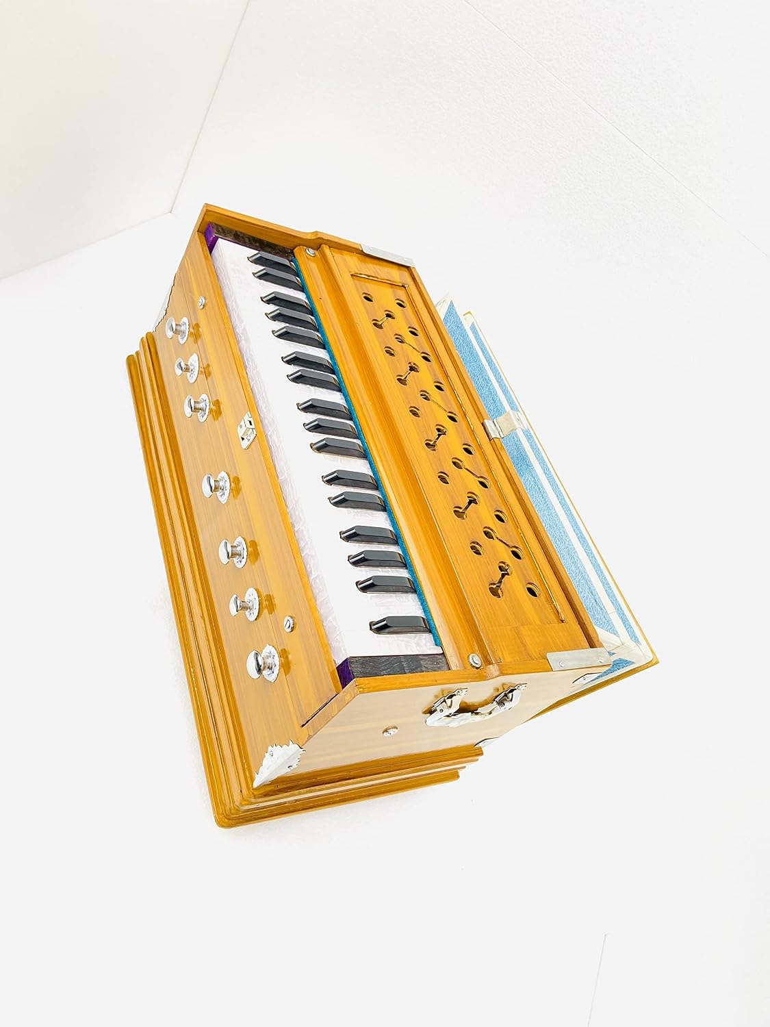 Musical Instruments Harmonium - 7 Stopper, Double Bellow, 39 Keys, Two Reeds (Base- Male) | Tuning 440 Standard Pitch - Two Side Carry Handles, Jaali Frame On Keys