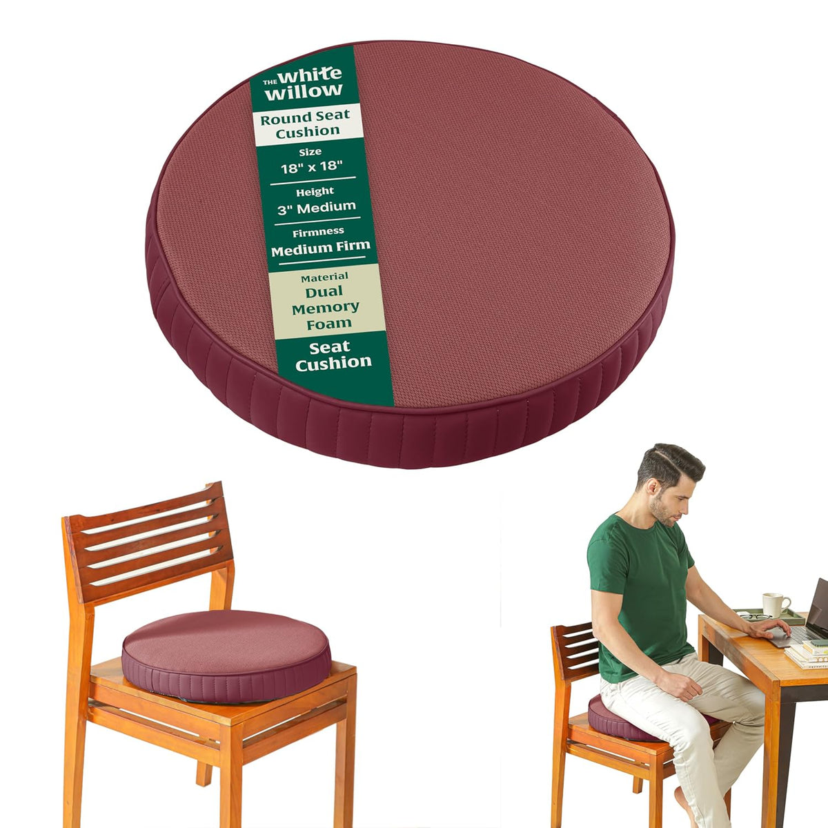 Round Chair Cushions For Sitting, Orthopedic Memory Foam Pillow, Berry - 18 L X 18 W X 3 H Inch | Seat Cushions For Office, Car, Home & Floor Cushion | Versatile Seat Pad - Pack Of 1