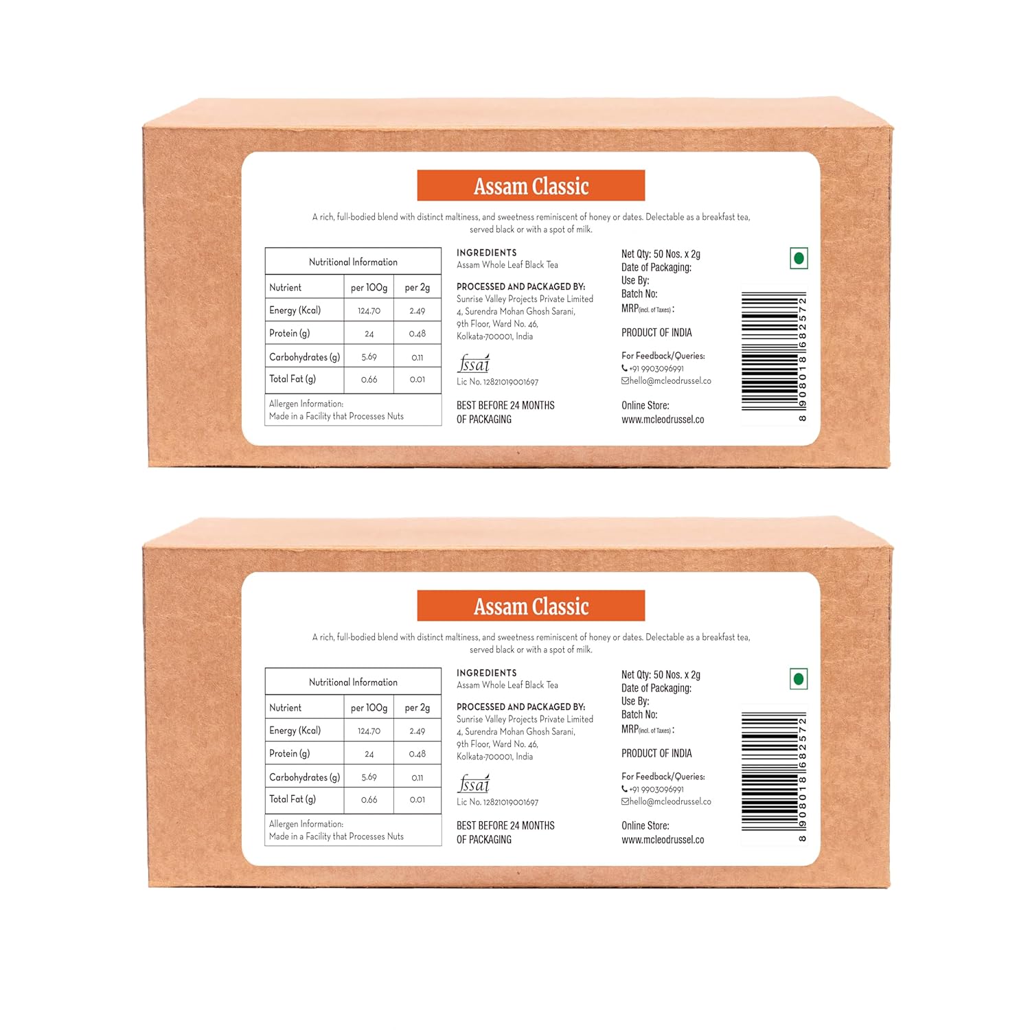 McLeod Russel 1869 Assam Classic Black Tea - Pack Of 2 X 100gm, 3.5 Ounce Each, 100 Pyramid Tea Bags | Second Flush Black Tea - Loose Leaf Black Orthodox | Low Caffeine