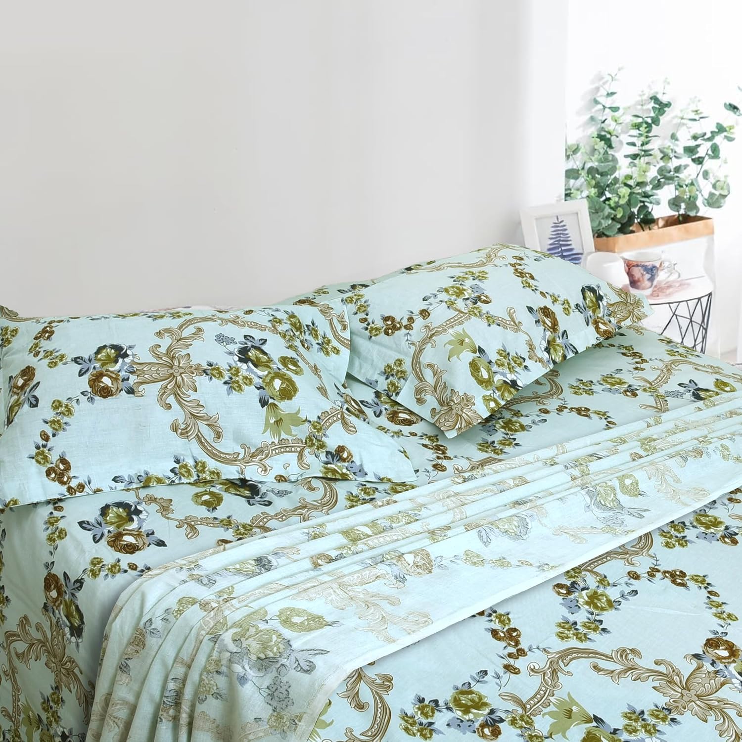 100% Cotton 1 Double Bedsheet With 2 Pillow Covers - 90 X 90 Inches, Grey | Soft & Breathable Cotton Bedsheet - Long Lasting & Soft 144 Thread Count Bedsheet