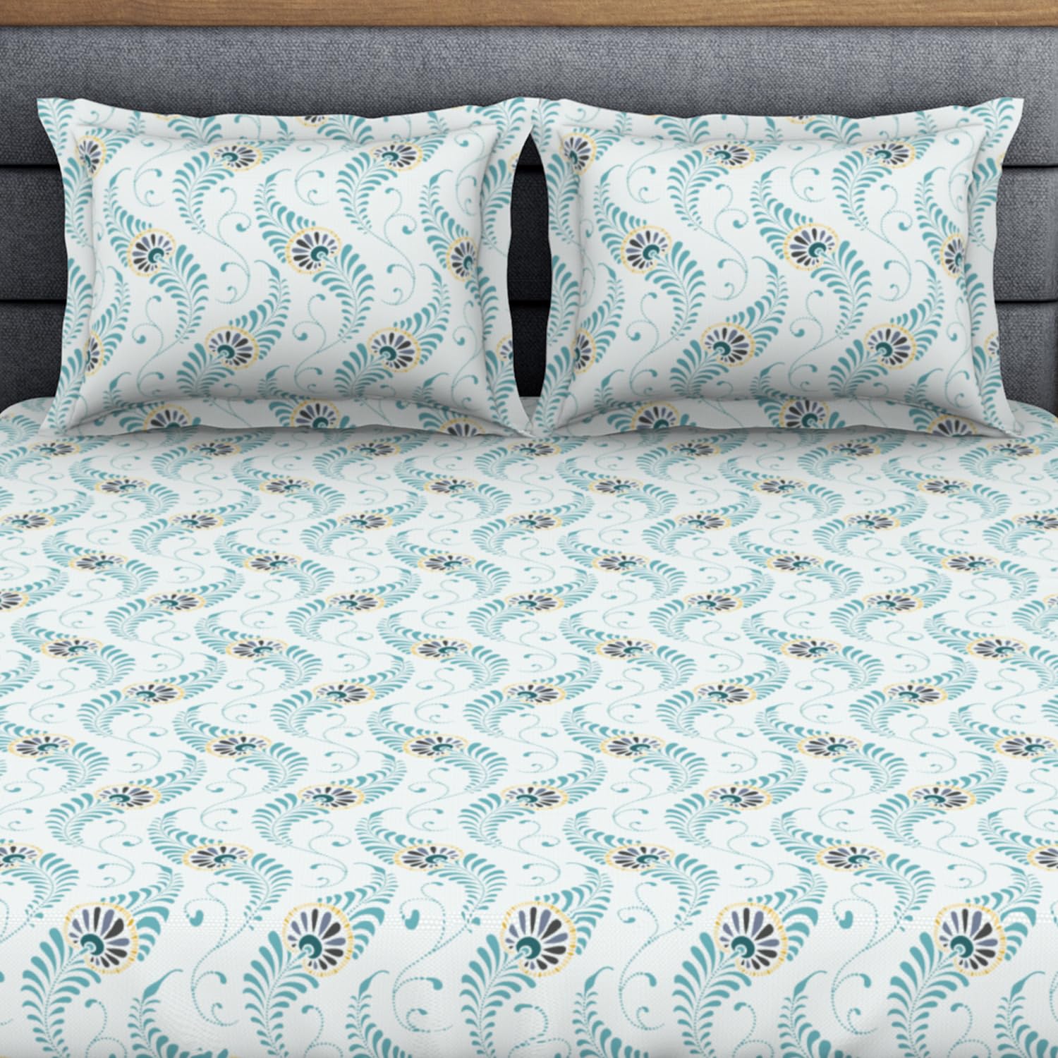 King Size 1 Double Bedsheet With 2 Pillow Covers - Size 108 X 108 Inches, Light Blue | Soft Feel Wrinkle Resistance | Durability & Comfort, Breathable