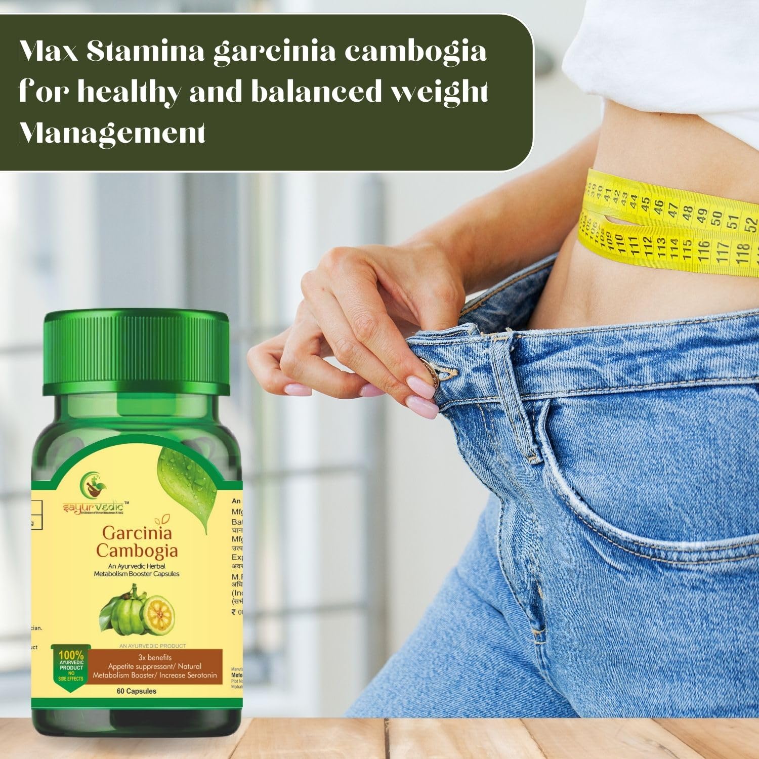 Sayurvedic Garcinia Cambogia Metabolism Booster, For Weight Loss, Improves Digestion, Maintaining Energy Levels & Overall Well - Being. For Men & Women | 60 Capsules 100gm 0.2lbs