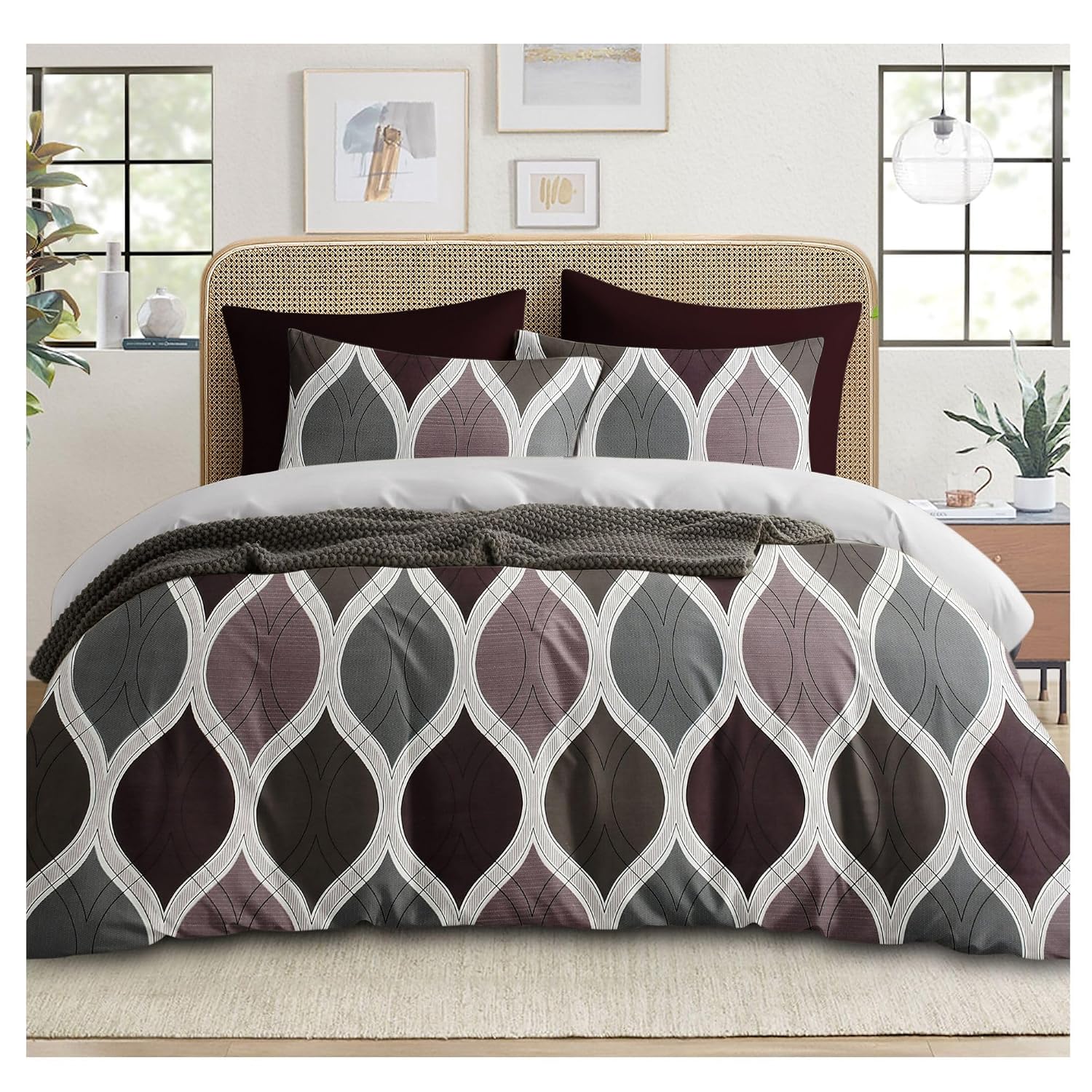Double Bed King Size Bedsheet 90 X 100 Inches, Brown & Grey With 2 Pillow Covers | Soft, Breathable & Durable | Wrinkle Resistant