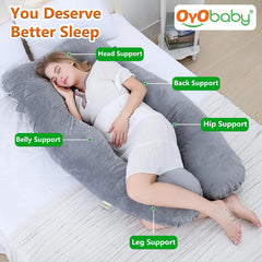 Cooling Pregnancy Pillows, U-Shaped Silky Maternity Pillow For Pregnant Women, Grey | Full Body Support Pillow For Sleeping, Back Pain Relief & Pregnant Legs, Hips, Belly Support