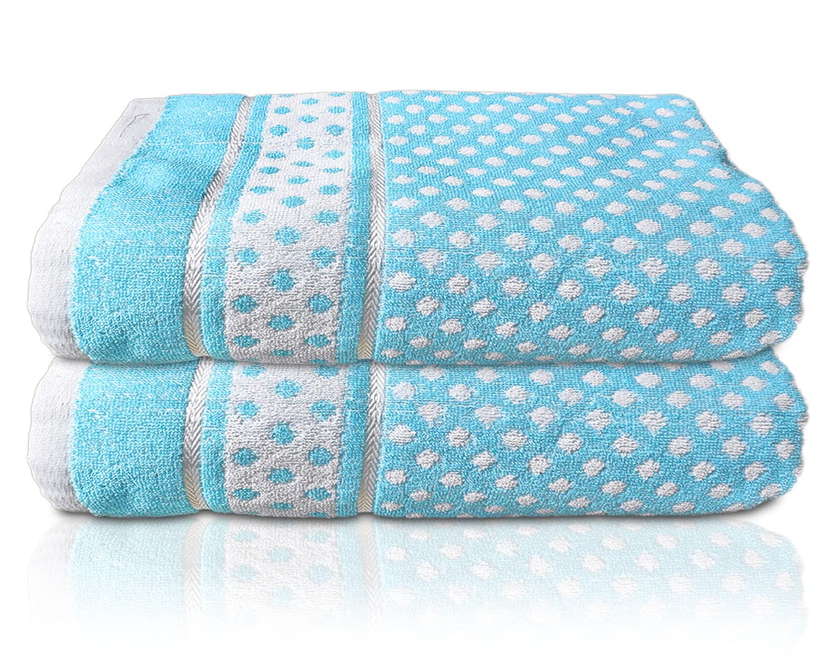 Kuber Industries Cotton Bath Towels 490 Gsm Large Size | Multiuses Dot Printed Soft Cotton Bath Towel (Sky Blue)- Pack Of 2