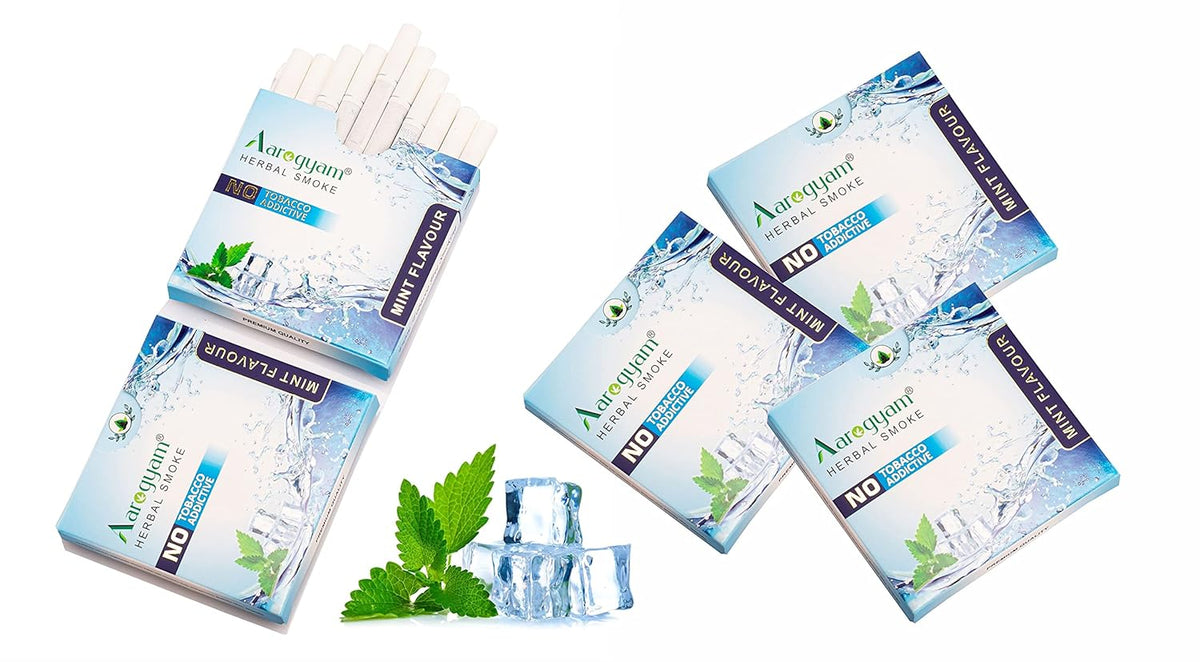 Mint Flavored Cigarette For Relieve Stress & Mood Enhance - 10 Sticks In Each Packet, Pack Of 5 | No Bad Smell, Non Addictive, No Harmful - Tobacco & Nicotine Free