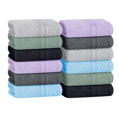 Boutiquo Ultra Soft 100% Cotton Washcloths 1800 Gsm | Contains Face Cloths Compact & Lightweight Multi Purpose Washcloths - Multicolor (12 Piece)