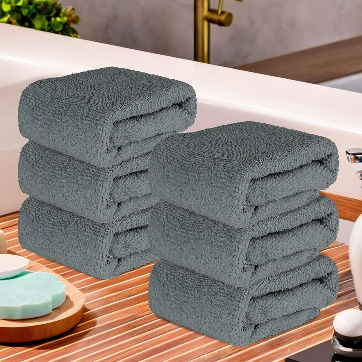 Kuber Industries Super Absorbent & Reusable Microfibre Face Towel 900 Gsm (Plain Ash Grey) - Pack Of 6