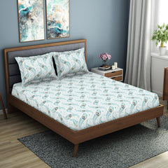 King Size 1 Double Bedsheet With 2 Pillow Covers - Size 108 X 108 Inches, Light Blue | Soft Feel Wrinkle Resistance | Durability & Comfort, Breathable