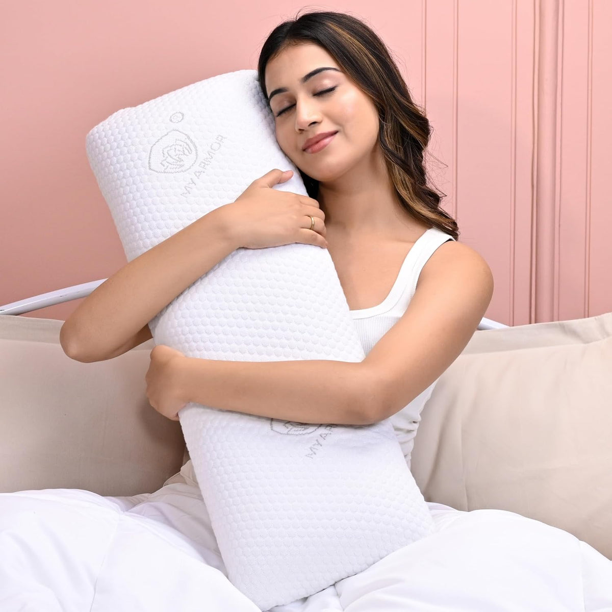 Memory Foam Half Body Pillow, For Sleeping & Hugging, Pregnancy Pillow, White - 30 X 10 X 5 Inches | Long Cuddle Pillow Suitable For Side Sleepers & Back Support | Velvet Cover, Bed Pillow