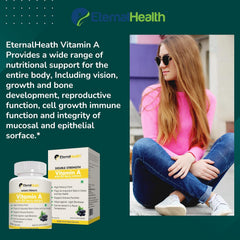 Eternalhealth Vitamin A With Bilberry Extracts & Retinyl Palmitate Extracts - High Potency Form, Supports Healthy Vision & Immune System , Healthy Growth | 90 Veg Capsules , 150gm 0.3lbs