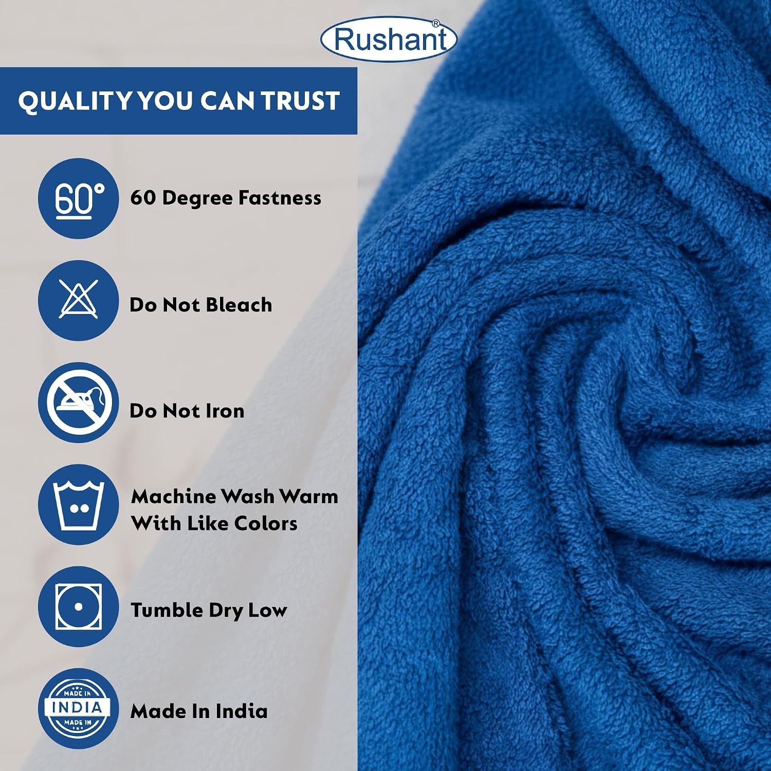 Rushant 100% Combed Cotton Hand Towels 400 Gsm | Ultra Soft, Quick Dry & Super Absorbent For Home, Gym & Travel (Navy Blue) - Set Of 2