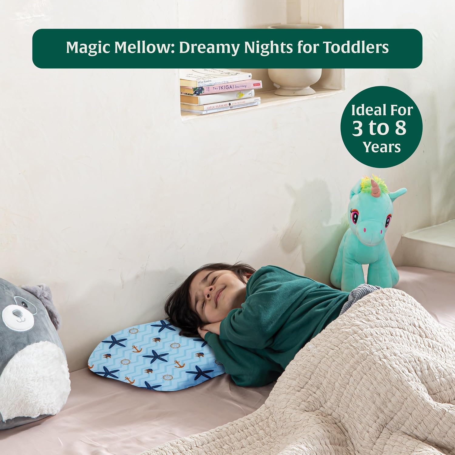 Pillow For Kids, Memory Foam Soft Kids Pillow For Sleeping - Standard Size | For 2 Years To 8 Years, Small Pillow, Kids Pillow For Girls & Boys - Toddler Pillow - Blue Pillow Cover
