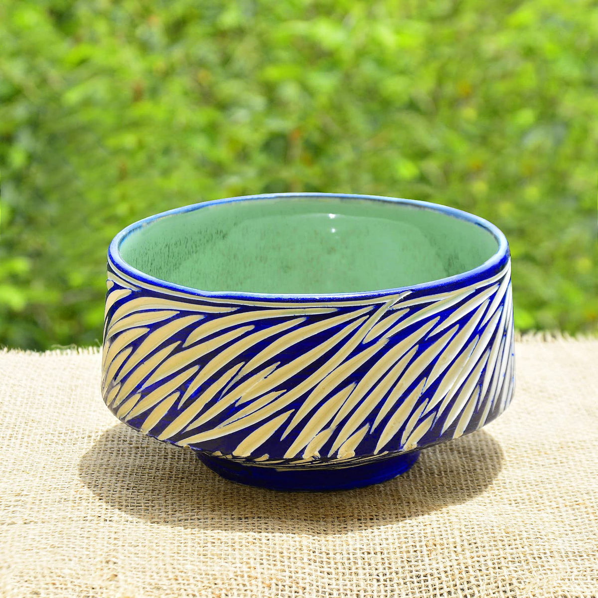 Studio Pottery Ceramic Cutwork Serving Bowl - Blue & Off White, Diameter – 16.5 Cm, 1500ml | Vegetable & Pasta Serving Bowl - Mixing Bowl