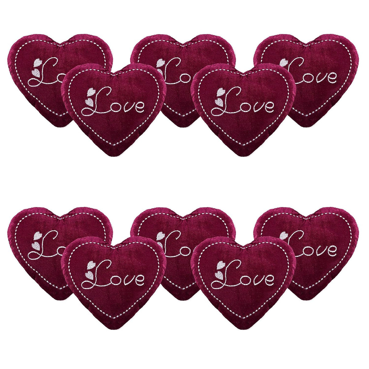 Heart Shape Pillow, Soft Cushion Pillow For Car & Room Decoration, Love Print - Cherry Red - 12 Inches | Decorative Plushie Cushions For Sofa & Bed | Head Rest, Multipurpose Use - Set Of 10