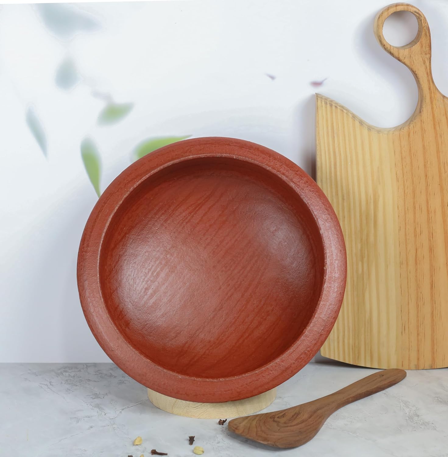 Deep Burned Uncoated Clay Pot Or Mitti Handi Combo With 2 Wooden Spatulas Complimentary Pack Of 2 - Red, 1 + 2 Liters | Pre-Seasoned Mud Pot - Unglazed, Double Fired, Hand Crafted