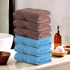Kuber Industries Cotton Hand/Face Towels 1200 Gsm | Easily Washable Workout Gym Napkins For Men - Sky Blue & Brown (Pack Of 6)