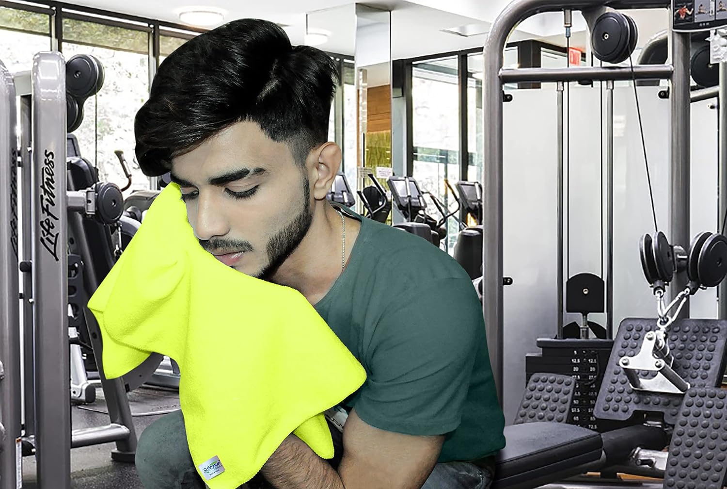 Softspun Microfiber Gym & Sports Sweat Towel 340 Gsm | Ultra Absorbent Lightweight Ultracompact Quick Drying For Working Out, Camping Hiking Travel Men & Women (Yellow)