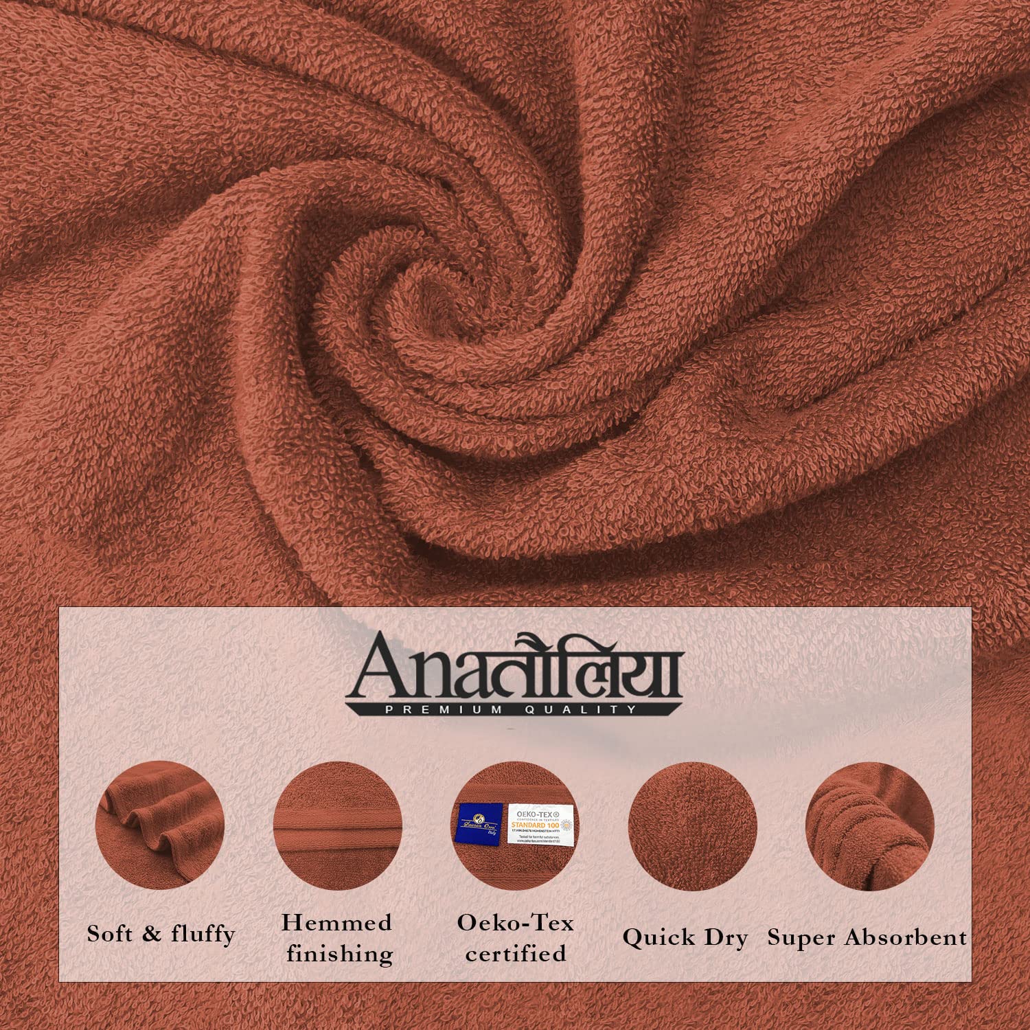 Sassoon Anatolia Bath + Hand & Face Towel 900 Gsm (Rust) - Pack Of 3
