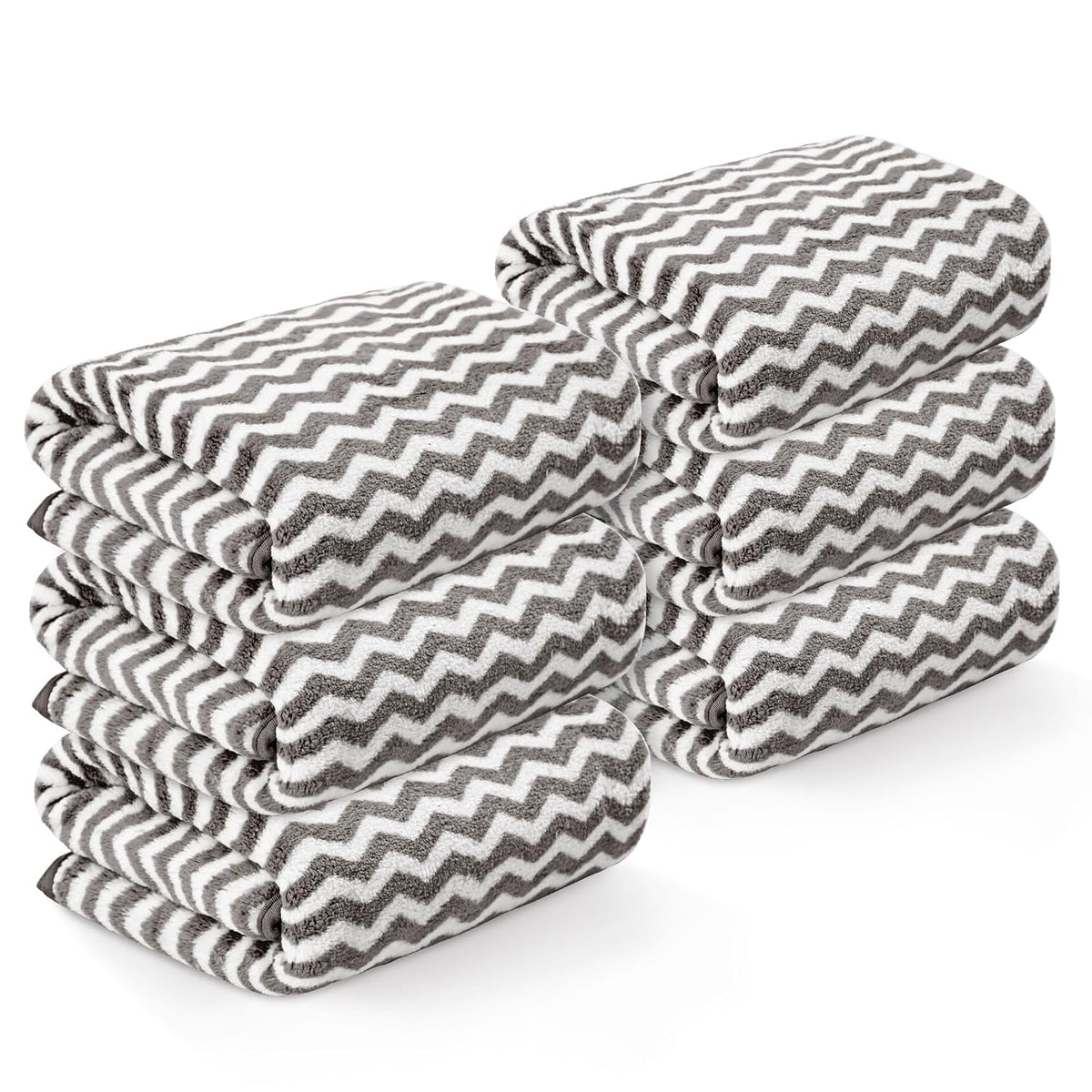 Heart Home Microfiber Soft Face Towels 1300 Gsm | Quick Dry & Absorbent Hanging Hand Towels Zig Zag - Grey (Pack Of 6)