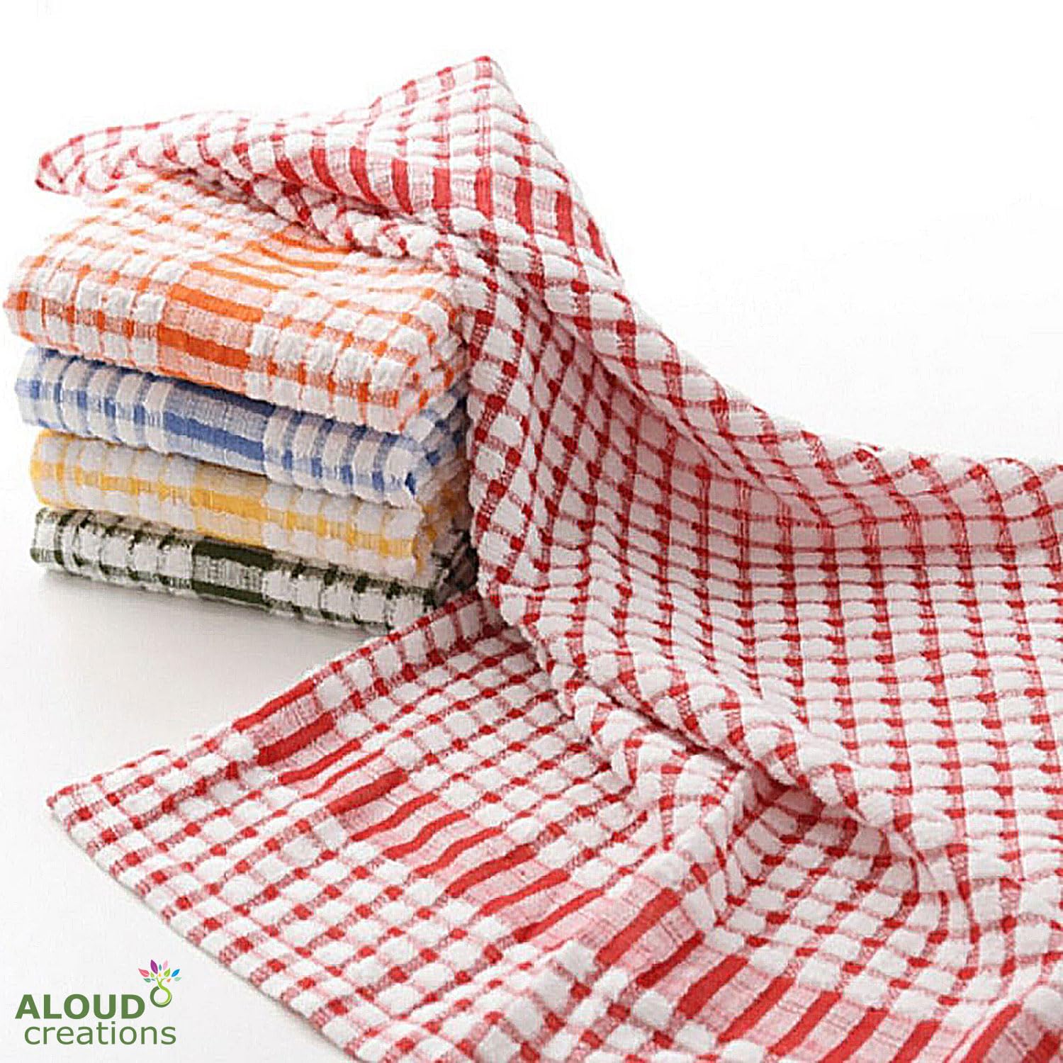 Aloud Creations 100% Cotton Large Size Kitchen Towel 300 Gsm | Towels For Cleaning & Plates, Glasses - Multicolour (Pack Of 3)