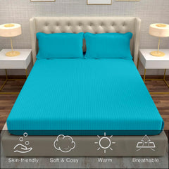 Striped Aqua Bedsheet For King Size With 2 Pillow Cover (90 X 95 Inches) | Softer & Durable For All Season | Ideal For Daily Use Home Bedsheet