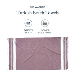 Lane Linen Turkish Beach Towels 699 Gsm | Extra Large Beach Towel, Pre-Washed For Soft Feel, Oversized Sand Free Quick-Dry Pool Towel- Wistful Mauve (2 Pack)