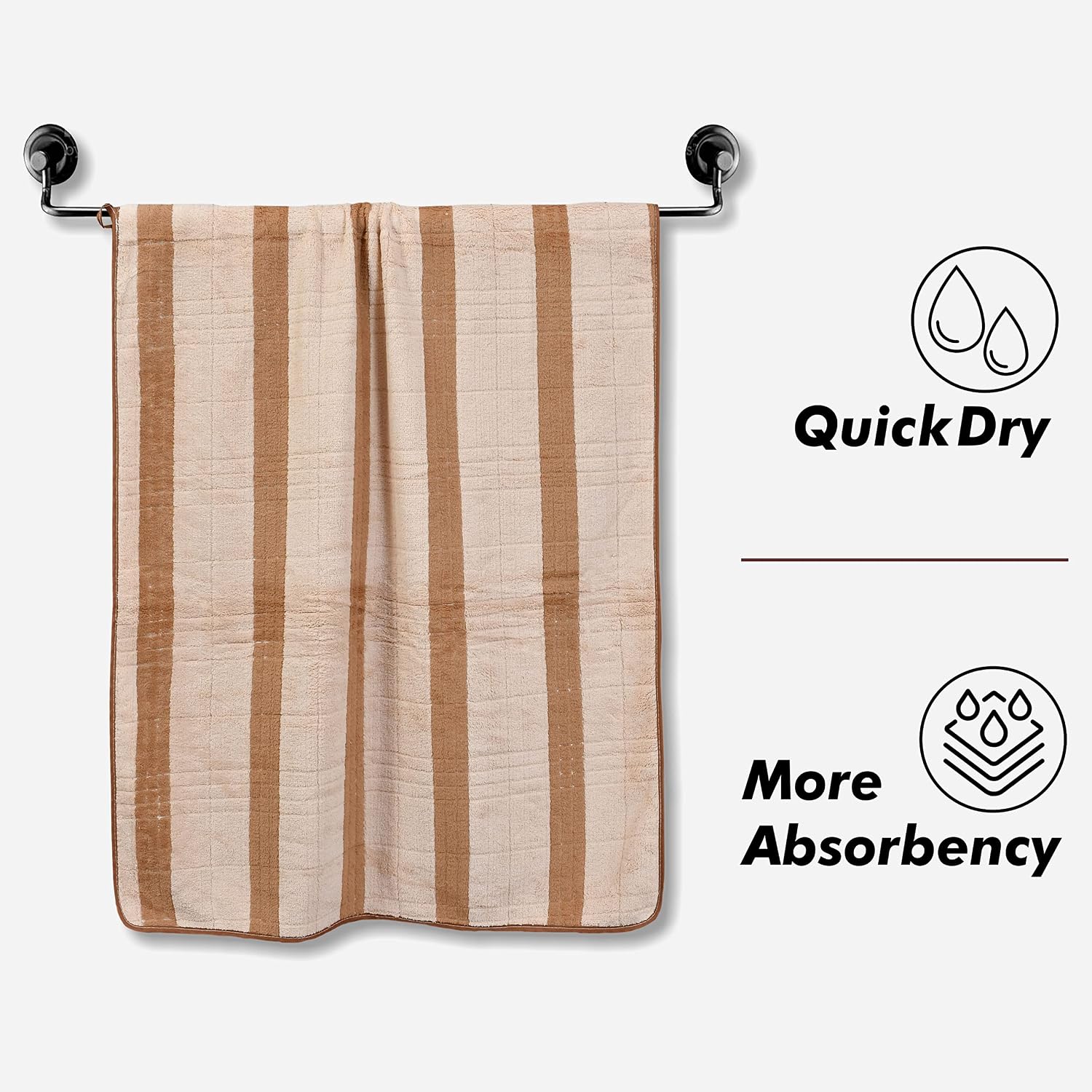 Urbanleaf Microfiber Large Bath Towel 350 Gsm | Quick Dry Super Absorbent Bath Towel For Men & Women (Brown - Stripe)