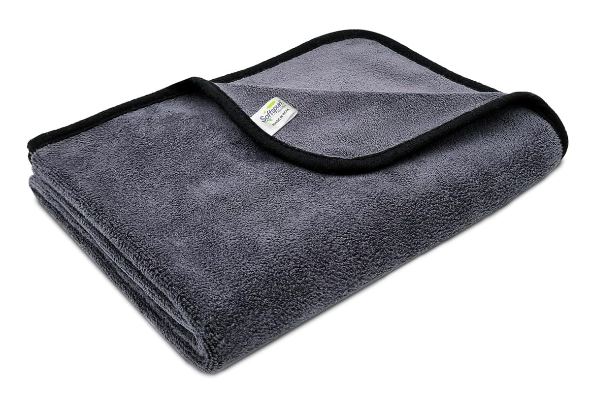 Softspun Microfiber Extra Large Towel 500 Gsm | Highest 70/30 Blend, Heavy Duty Drying Towel Ultra Absorbent Scratch-Free One-Pass Vehicle-Drying Cloth For Cars & Suvs (Grey)