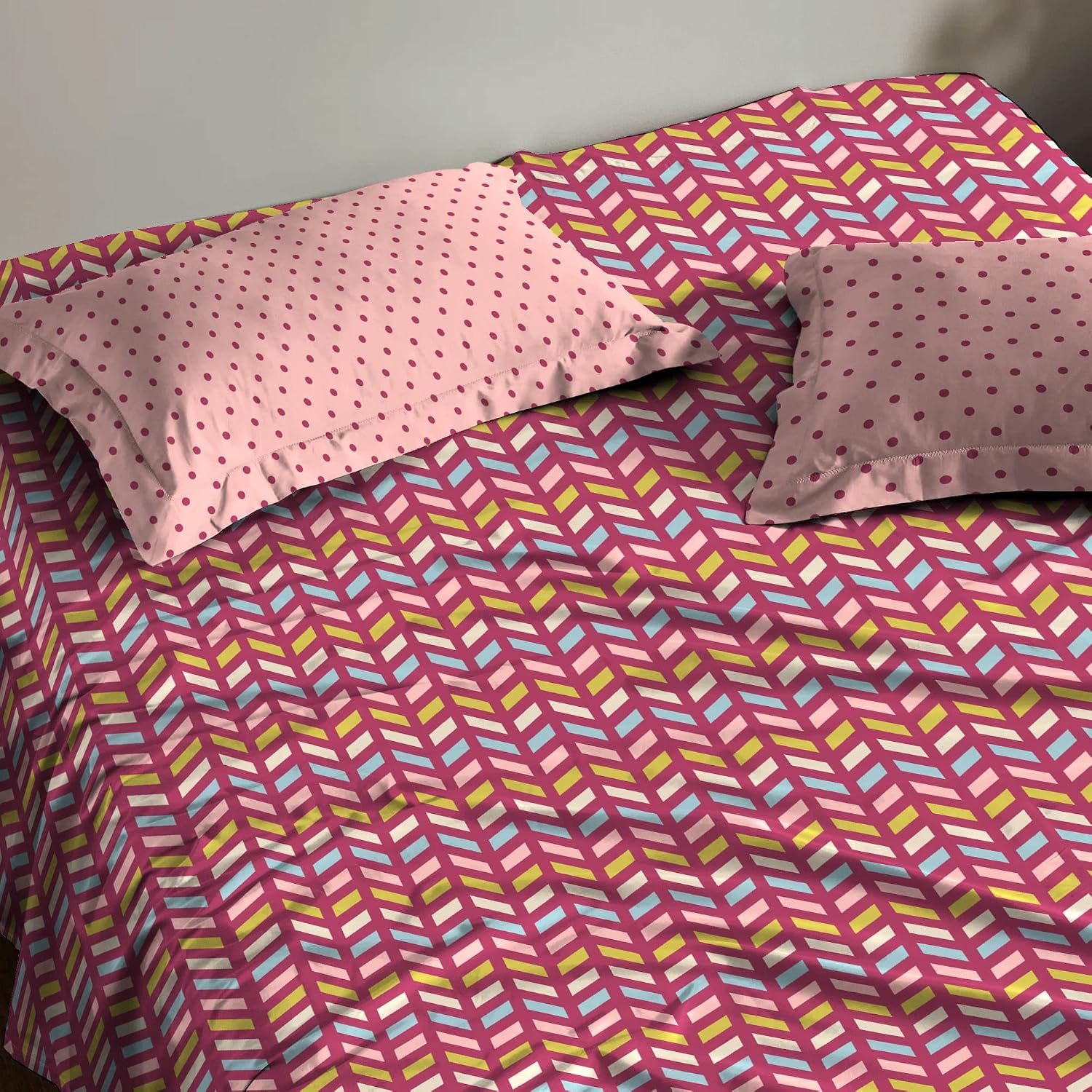 100% Cotton Bedsheet Double Bed For Queen Size With 2 Pillow Covers - 90 X 100 Inches, Pink | Ideal For Daily Use - Perfect For Queen Bed Durable & Wrinkle Free