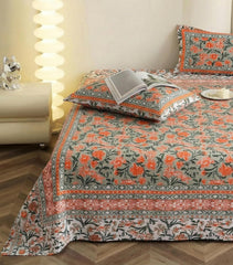 Hand Printed Cotton Bedsheet For King Size With 2 Pillow Covers | 90 X 108 Inches, Mustard | Ultra-Soft & Skin-Safe | Breathable Summer Comfort