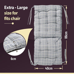 Long Comfortable Rocking Chair Cushion With Ties, Check Printed - Grey - 18 X 36 Inch | Back Rest & Seat Cushions Chair Pad, For Rocking Chairs | Chair Cotton Cushion For Office & Home Use