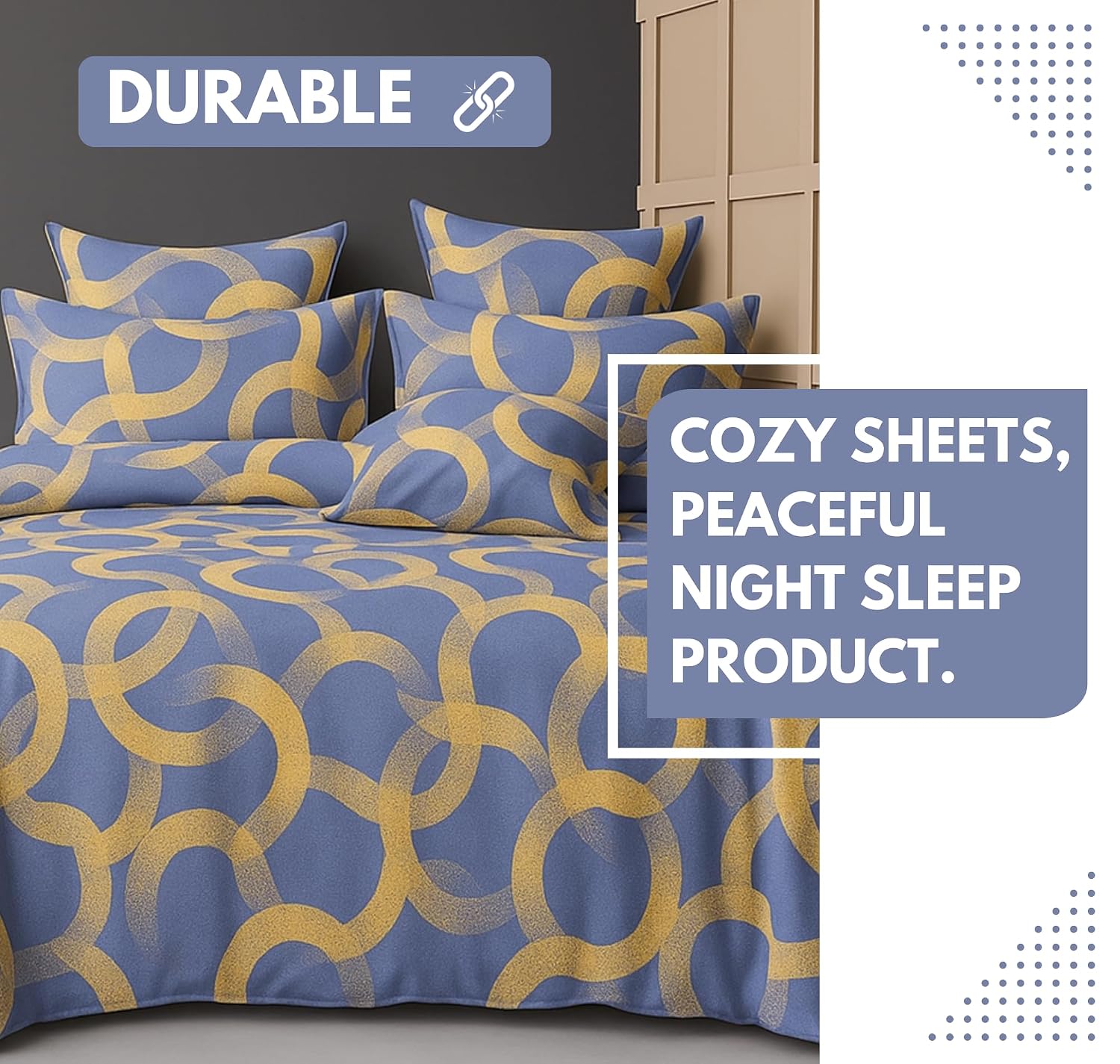 Cotton Double Bedsheets King Size With 2 Pillow Covers | Size 78 X 72+10 Inches, Grey & Beige-All Around Elastic Fitted Design Bedsheet