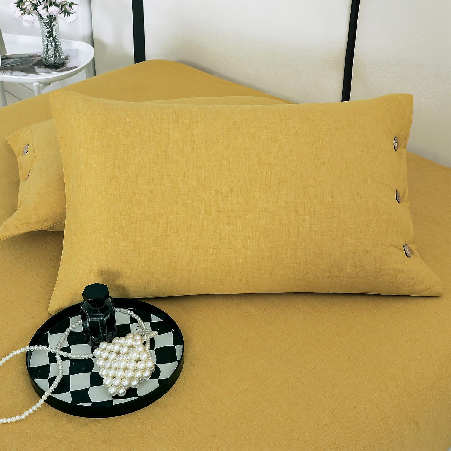Soft Bedsheet For King Size Bed With 2 Matching Pillow Cover | 98 X 106 Inches, Mustard | Skin-Friendly Touch & Lasting Comfort - Soft & Breathable