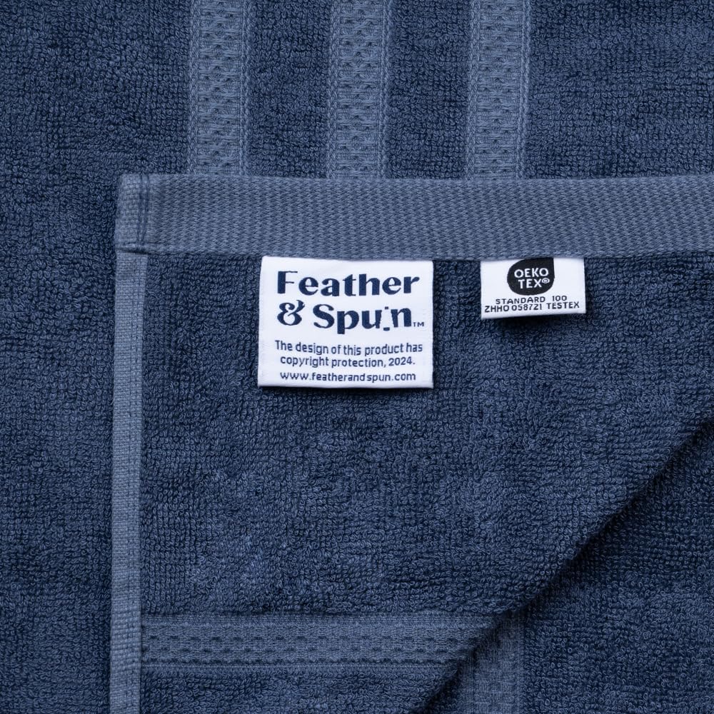 Feather & Spun Bamboo Cotton Bath Towel 600 Gsm | Anti Microbial Fade Resistant Double Needle Stitch Lavender Fragrance Bath Towel (Midnight Indigo)