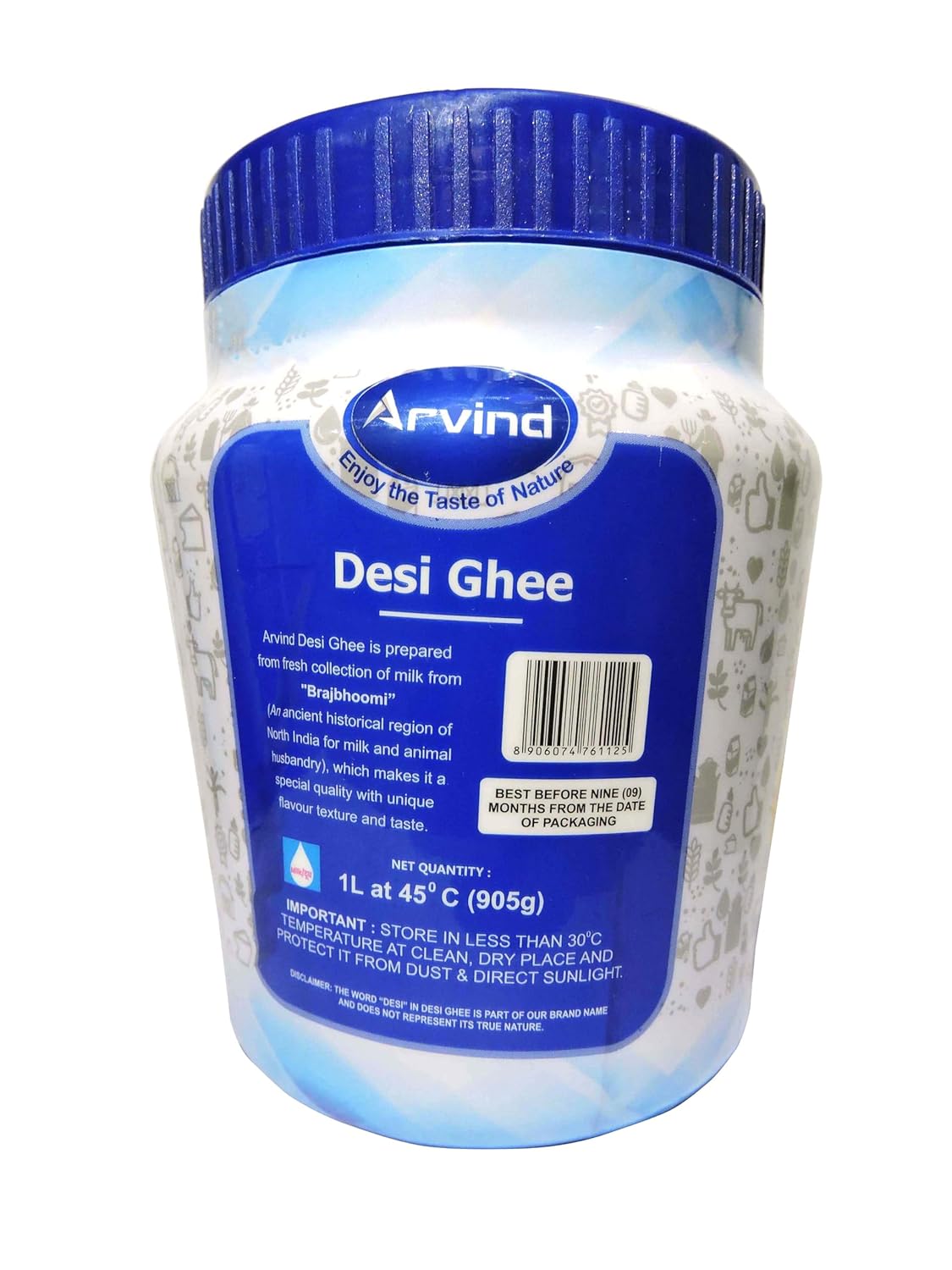 Natural Premium Desi Ghee By Arvind | Rich Aroma For Better Digestion & Immunity Pure Desi Ghee Good For Parathe | (1 Litr) 33.8 Ounce | Jar Pack
