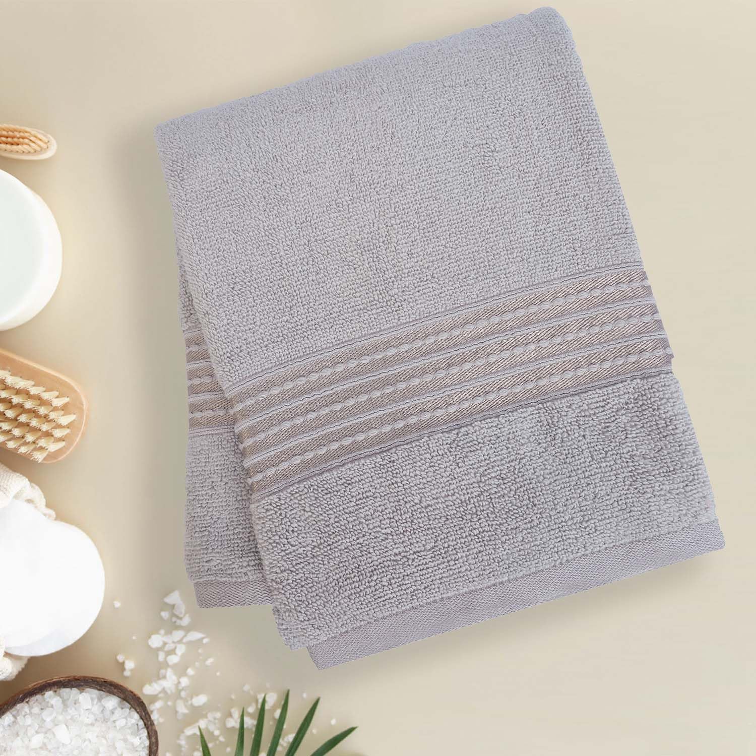 Micro Cotton Remy Basel Luxury Terry Cotton Bath Towel 550 Gsm | Super Comfortable 100% Long Staple Cotton Bath Towel (Silver Grey)