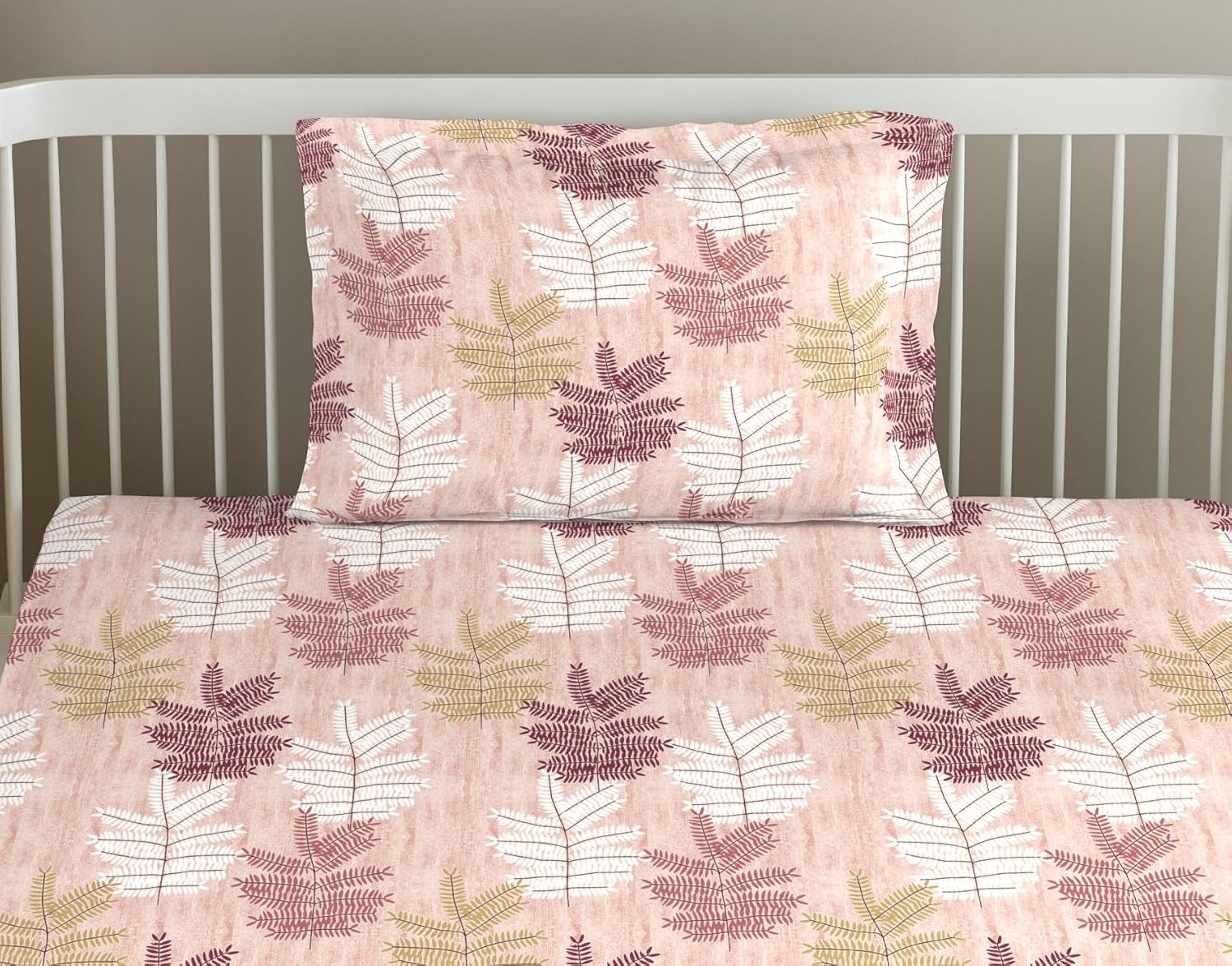 Printed Single Size Bedsheet Elasticated Fitted With 1 Pillow Cover - 30 X 72 Inch, Ferns Coral | 180 Thread Count - Lightweight & Breathable Bedsheet