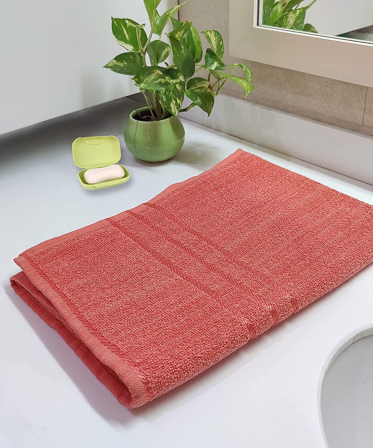 Hanorix 100% Cotton Large Size Bath Towel 900 Gsm | Soft Bath Towel For Men & Women Ultra Absorbent Cotton Towel Soft & Absorbent Towel (Red) - Pack Of 2