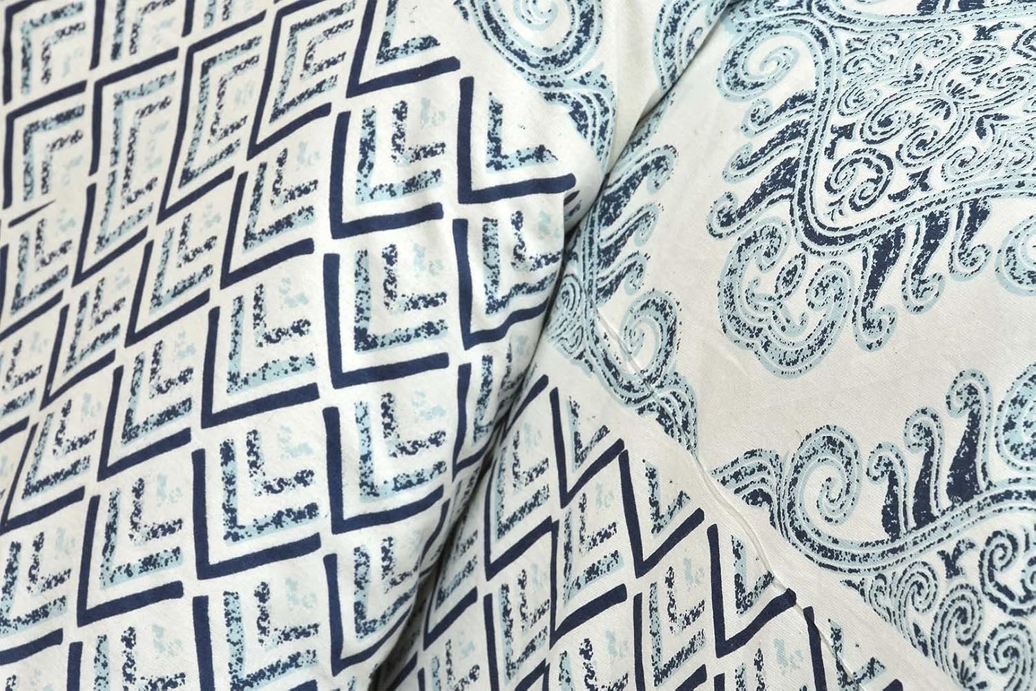 100% Cotton Jaipuri Bedsheet For King Size (90 X 103 Inches, Cream & Blue) With 2 Pillow Covers | Perfect For Everyday Use, Guest Rooms, Or Gifting On Special Occasions