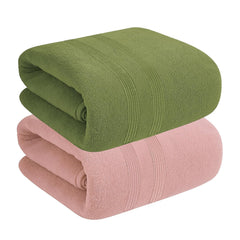 House Of Terry 100% Cotton Bath Towel 900 Gsm | Quick Dry, Fade-Resistant, Soft, Lightweight & Absorbent For Men & Women Large Size Towel (Baby Pink & Olive) - 2 Pcs