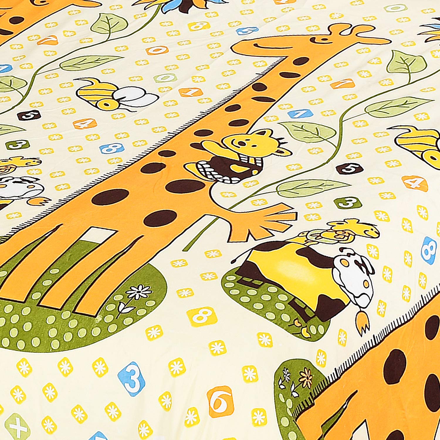 Wrinkle Free Soft Kids Double Bedsheets For King Size With 2 Pillow Cover | 90 X 95 Inches, Yellow | Cartoon Printed Design | Child Bedroom Decor